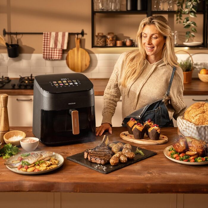 Аерофритюрниця-гриль Cecotec Cecofry&Grill Smokin' 6500 Plus 8.5Л, 2200 Вт, з функцією копчення, вікном та гриль-панеллю, чорна
