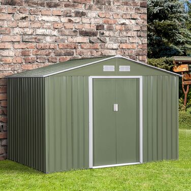 Outsunny Garden Shed Металевий садовий сарай з фундаментом світло-зелений 277 x 195 x 192 см