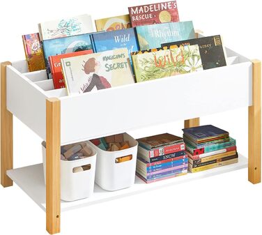 SoBuy KMB35-W дитяча книжкова полиця з відсіками для зберігання, іграшкова та книжкова стійка, біла, 85x45x42 см