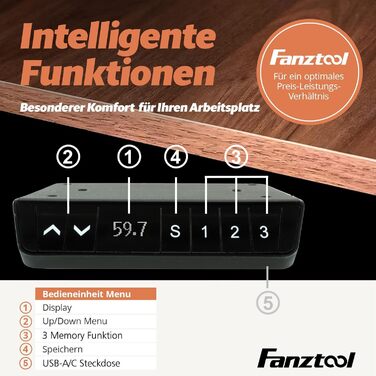 Електричний столовий стіл FANZWORK з 2 Bosch-двигунами, вантажопідйомність 100 кг, регулювання висоти, пам'ять, USB-C, кабель-менеджмент, чорний
