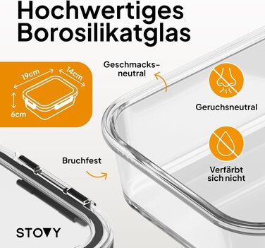 Набір скляних контейнерів для їжі STOVY Meal Prep з кришками, 5 шт по 1040 мл
