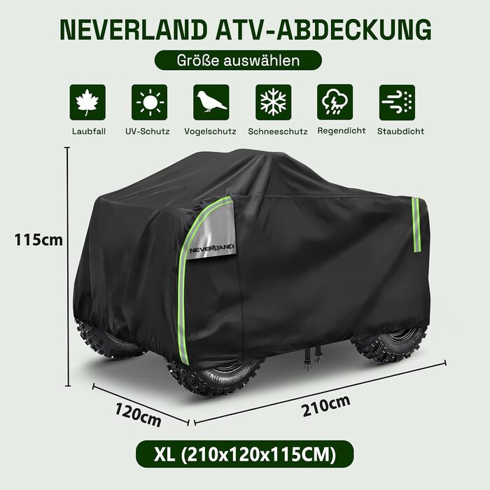 Водонепроникний захисний чохол для квадроцикла NEVERLAND Quad ATV Abdeckplane, XXXL (256 x 110 x 120 см), чорно-сріблястий