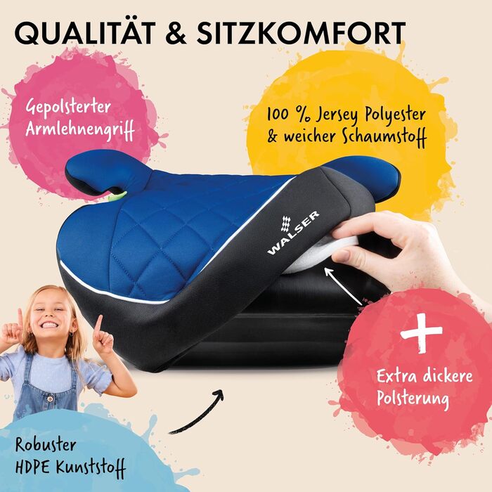 Автобустер WALSER Premium Kinder ISOFIX 125-150 см, дитячий автокрісло-підсиджувач Andy ECE R129 (чорно-синій)