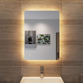 Дзеркало для ванної кімнати SONNI LED з підсвічуванням 50x70 см, сенсорне керування, 3 кольори світла, проти запотівання, функція пам'яті, білий