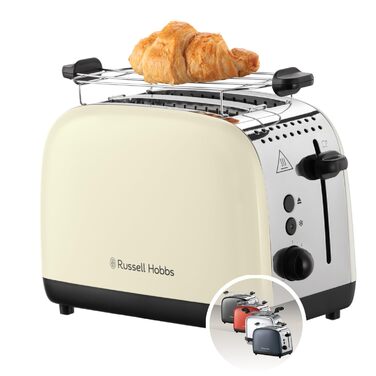 Тостер Russell Hobbs Colours Plus Edelstahl Creme на 2 тости, нержавіюча сталь - з підставкою для булочок, 6 режимів підсмажування, розморожування, Lift & Look, 1600 Вт