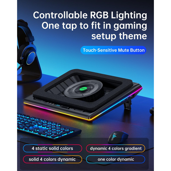 Ігровий охолоджувач для ноутбука llano V12 RGB Cooling Pad, підставка з вентиляторами, чорний