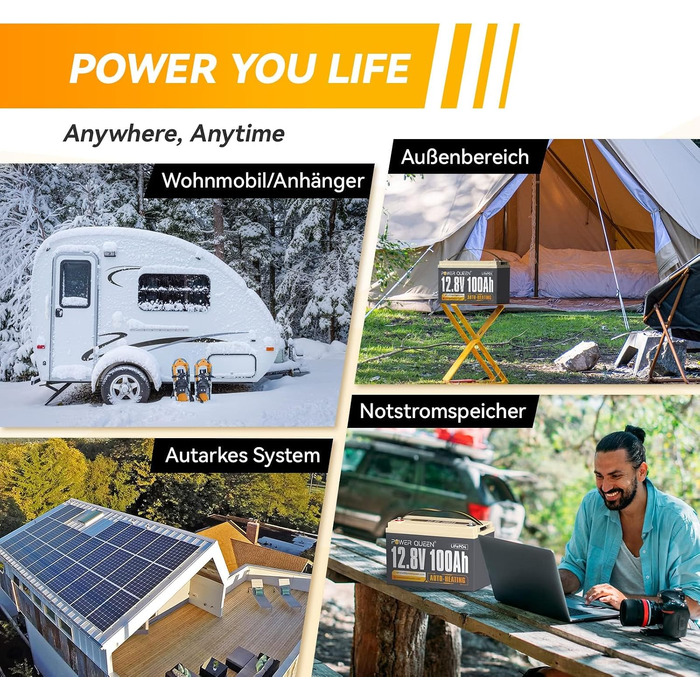 LiFePO4 акумулятор Power Queen 12V 100Ah з підігрівом для кемперів та будинків на колесах (12V100Ah-HEAT)