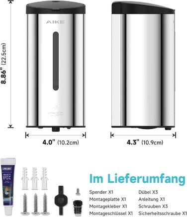 Автоматичний дозатор піни для рук AIKE FoamCore, настінний, 740 мл, нержавіюча сталь, 5 рівнів налаштування, для комерційних санвузлів