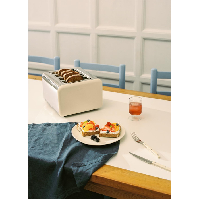 Тостер CREATE TOAST Retro Doble - 6 режимів, піддон для крихт, розморожування, підігрів, 2 широкі слоти, 750W (пісочний)