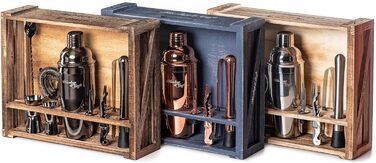 Набір для приготування коктейлів Mixology & Craft Cocktail Shaker Set 11-tlg. з нержавіючої сталі з барним аксесуаром - сріблястий, коричневий, дерево