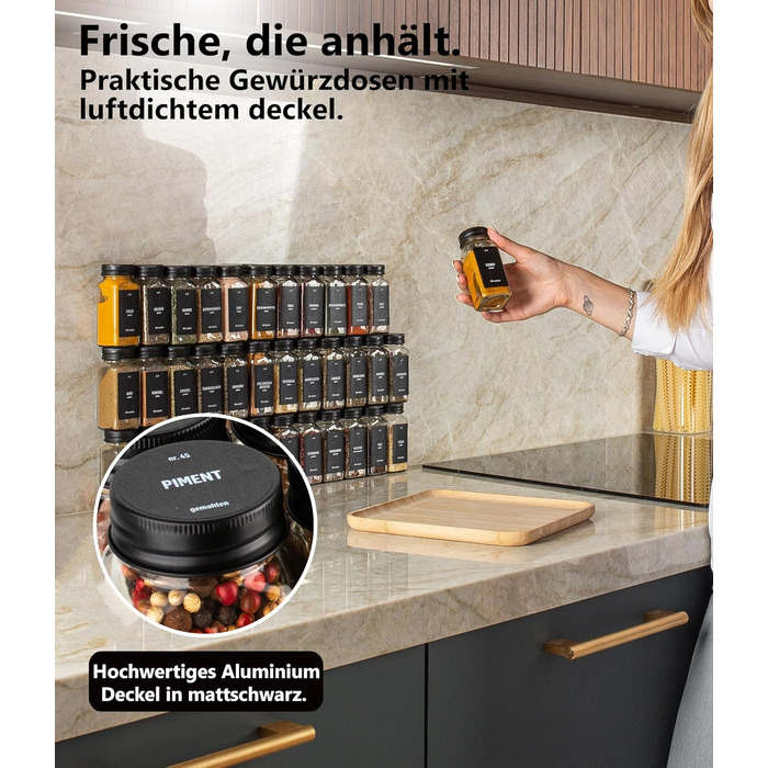 Набір скляних банок для спецій Deco haus® 24 шт. з кришками та ситечкою - Чорний колір