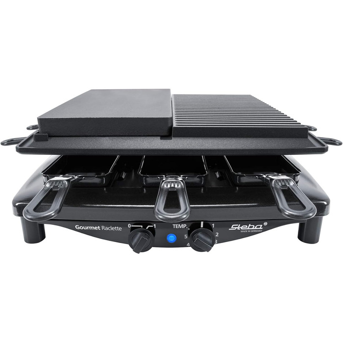 Раклетниця Steba RC 4 Plus Deluxe з антипригарною литою та натуральною кам'яною плитою, 8 емальованих лотків, 29x29 см, виробництво Німеччина