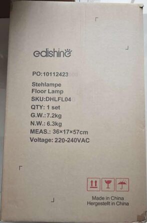 Торшер EDISHINE димований для вітальні, E27 з LED-лампою і пультом, плавне регулювання яскравості та кольору, висота 143-176 см, поворотна головка, чорний