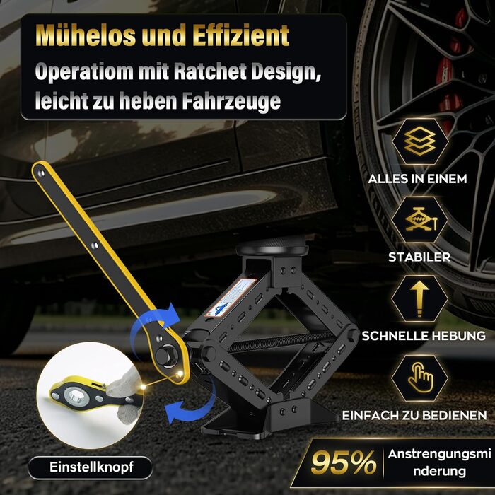 Універсальний гвинтовий домкрат-ромб IMAYCC 2.5т для BMW (Серії 1, 3, 5, 6, 7, Z, X) з гумовими накладками та ключем для коліс, чорний