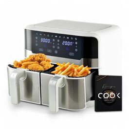 Подвійна аерофритюрниця MasterPRO Rocket Duo 900, 9л, 2100Вт, LED-дисплей, антипригарне покриття, біла