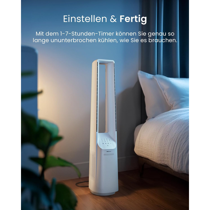 Вентилятор без лопатей Pro Breeze 101 см з пультом, LED дисплеєм, 6 швидкостями, 5 режимами, автоколиванням 60° та таймером 7 годин - білий