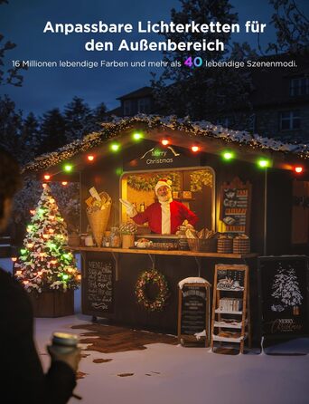 Розумний гірлянда Govee для вулиці 30 м, RGBIC, димовані теплі LED-лампочки, 47 сцен, IP65, для тераси, двору, керування через Alexa та додаток