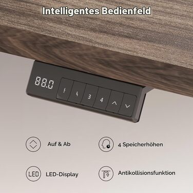Регульований по висоті письмовий стіл SANODESK з двома моторами, 180 x 80 см, коричневий