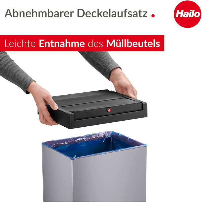 Смітник Hailo Big-Box Swing XL 52 л з автозакриванням, сталевий, прямокутний, для кухні, сріблястий, Німеччина