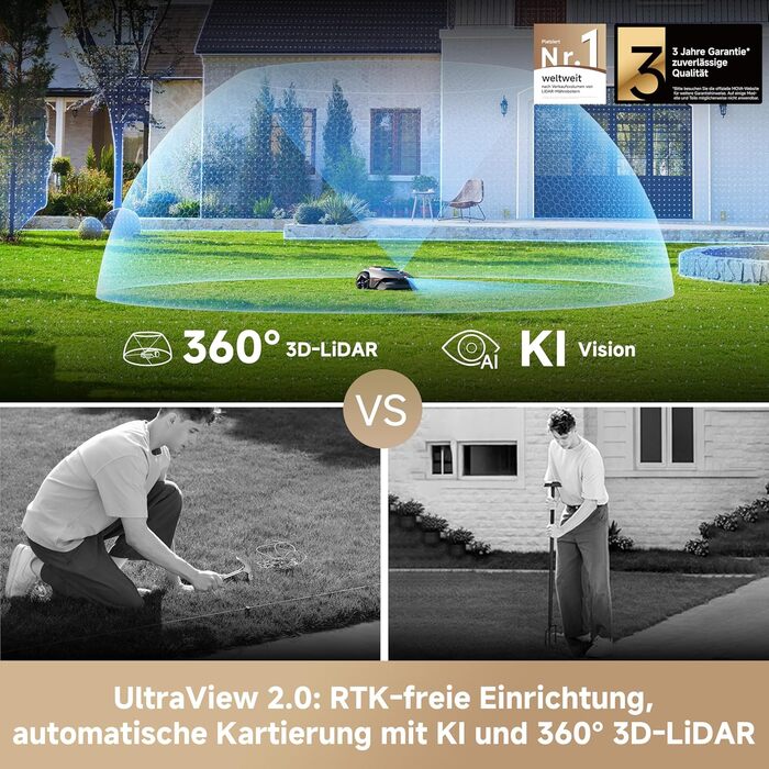 Робот-газонокосарка MOVA LiDAX Ultra 1200 без дроту, до 800 м², LiDAR 3D картографування, AI Vision, зріз 5 см, U-подібна траєкторія