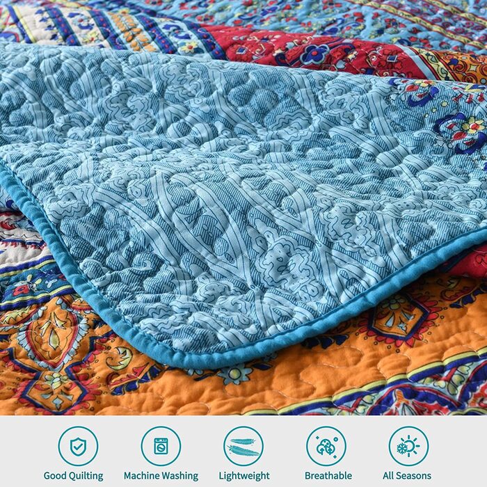 Покривало Qucover Boho 150x200 см з мікрофібри, ультрам'яке стьобане етно покривало для односпального ліжка та дивану