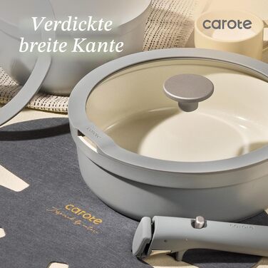 Набір керамічного посуду Carote 20 предметів зі знімними ручками, антипригарні каструлі та сковороди, сірий колір, підходить для посудомийних машин