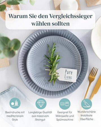 Набір посуду Steingut Hygge 24 елементи (6 осіб), сіро-блакитний колір, преміум якість, комплект посуду для сервірування столу