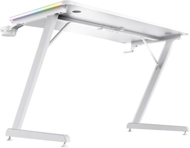 Ігровий стіл Trust Gaming GXT 709W Luminus RGB з підсвічуванням LED, 10 режимів, USB, білий, з тримачем для навушників та напоїв, 120 x 60 см