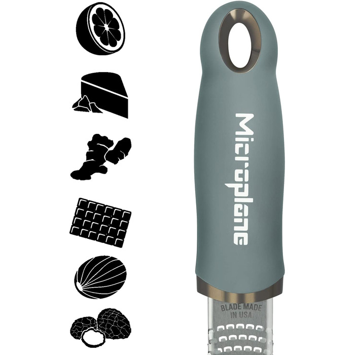 Терка Microplane для цитрусових, пармезану, імбиру, шоколаду та мускатного горіха, з дрібною нержавіючою лезом, евкаліптова, 325x35x30 мм, Made in USA