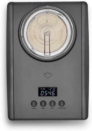 Електрична морозивомашина Springlane 1.5L з самоохолоджуючим компресором 150W, з нержавіючої сталі, знімний контейнер для льоду, рецептурник (Антрацит, Emma + 2 сірі контейнери для зберігання)
