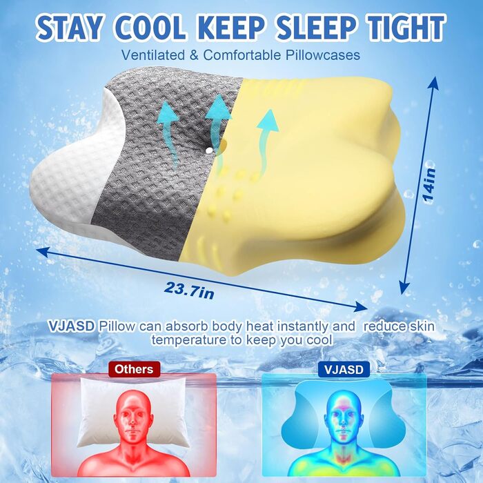 Ортопедична подушка для шиї з Memory Foam - ергономічна подушка для сну, що знімає біль у шиї, регульована для тих, хто спить на боці, з дихаючим чохлом для комфортного сну (Сіро-білий, 60 x 35 см)