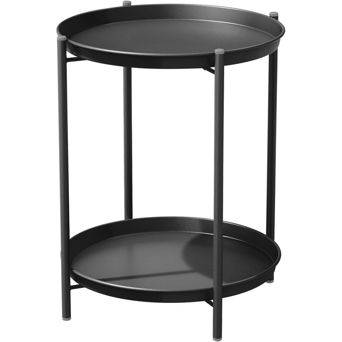 Журнальний стіл Grand Patio, 2-ярусний, металевий, чорний, 45x45x53 см, для вітальні, спальні, саду, зі знімною полицею, легке складання