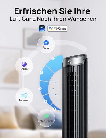 Вентилятор підлоговий Dreo Smart з осциляцією 90°, Wi-Fi, пульт, таймер 12 год, сріблястий