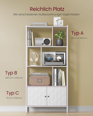 Стелаж VASAGLE з 4 відкритими полицями, стелаж для вітальні, кухні, офісу, промисловий дизайн, vintagebraun-tintenschwarz LBC022B01 (Ahornweiß + Wolkenweiß)