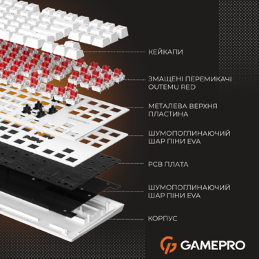 Дротова механічна клавіатура GamePro Genesis Joker (MK124W) 87% Red switches