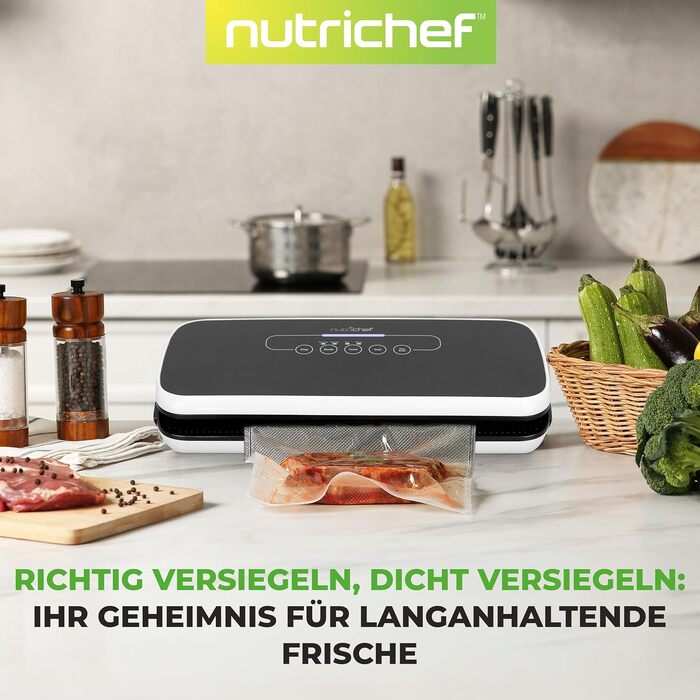 NutriChef PKVS Вакуумний пакувальник стартовий набір | Автоматичний запаювач пакетів | Компактна система для збереження свіжості продуктів | Перевірена лабораторією, універсальна система консервації їжі | Для сухого та вологого використання (Чорний)