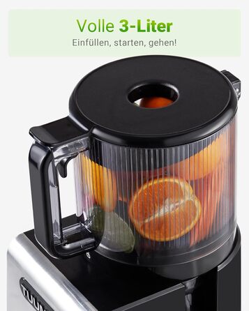 TUUMIIST Шнековий соковитискач XXL, 150 мм, 3 л, для сім'ї, 99% вижимка, BPA-free, REV Anti-Blockier System, чорний