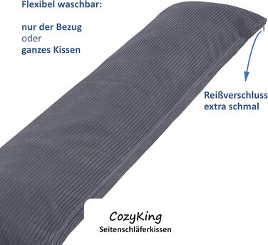 Подушка для сну на боку 200x40 см Cord / Кремовий - з сертифікатом Öko-Tex, прання при 40°C, ідеальна як подушка для вагітних, годування або для тривалого сну (Сірий, 200x40 см)