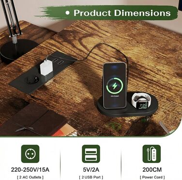 Кутовий письмовий стіл JUMMICO з шухлядами, 140x105x75 см, коричневий, з USB та розетками