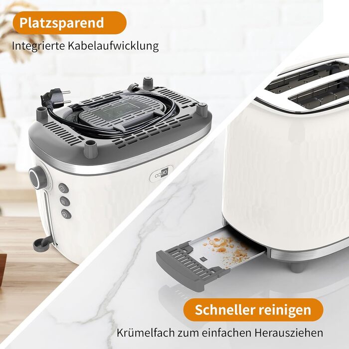 Тостер aeco toastlab Elite 2 відділення, підставка для булочок, широкі слоти, 6 рівнів підсмажування, 10 програм, 850 Вт, LCD-дисплей, функція підняття, розморожування, піддон для крихт