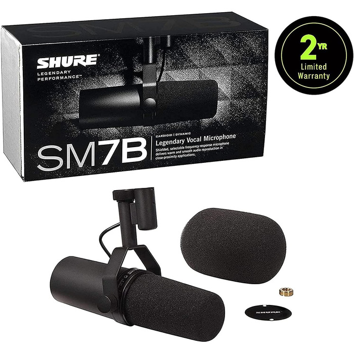 Динамічний мікрофон Shure SM7B для вокалу, подкастів і студії, XLR, широкий частотний діапазон, теплий звук, чорний