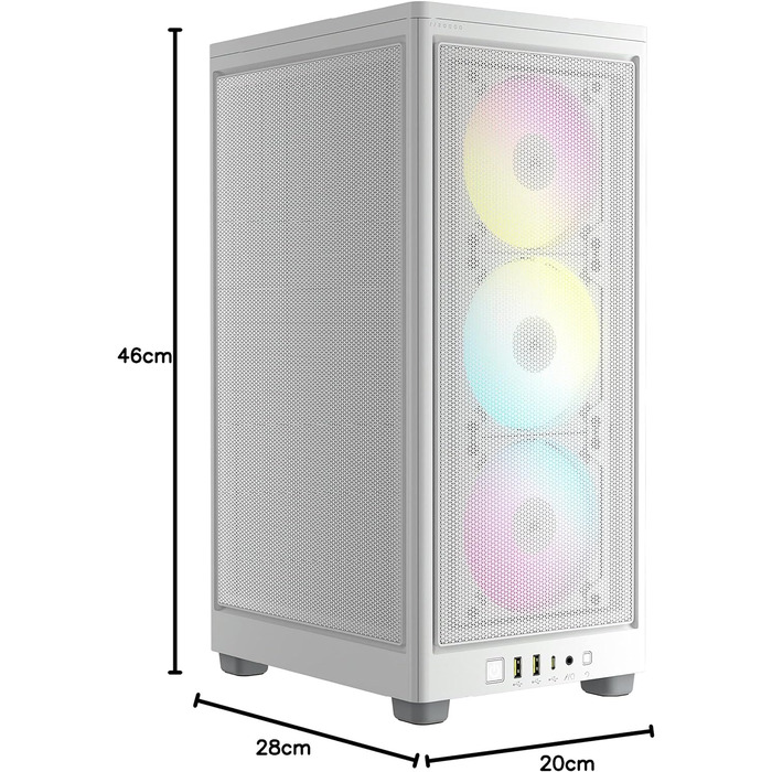 Комп'ютерний корпус Corsair iCUE 2000D RGB Airflow Mini-ITX, білий, сталь, 3 вентилятори AF120 RGB, контролер iCUE Lighting Node Core