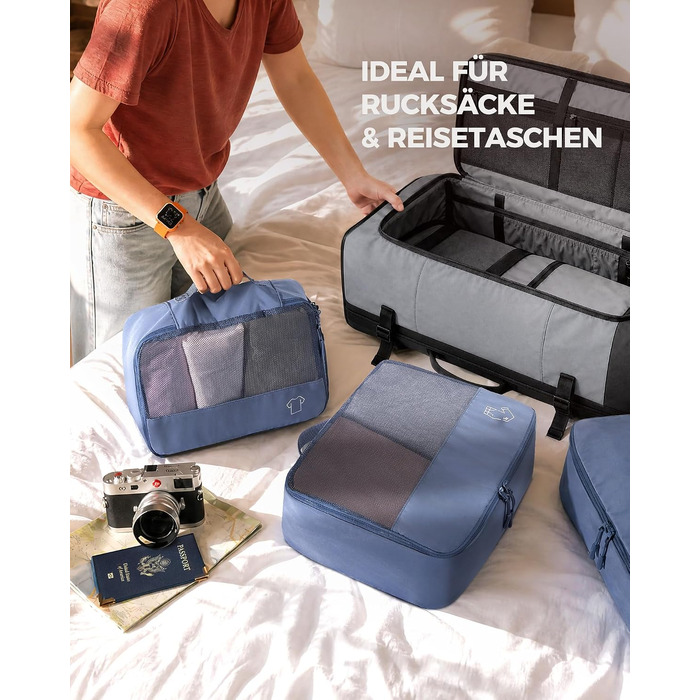 Набір органайзерів для валізи та рюкзака Packing Cubes, 8 предметів, сіро-блакитний