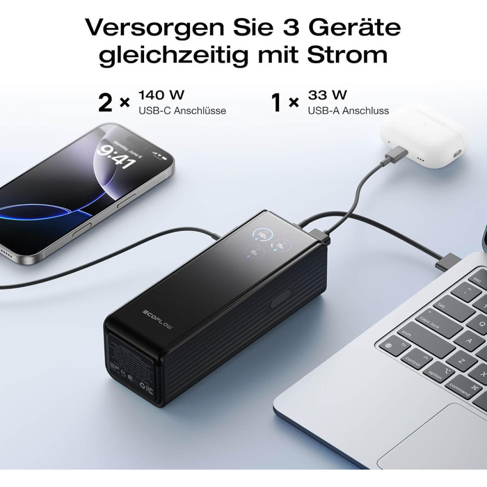 Powerbank EcoFlow Rapid 25000 mAh 170W з вбудованим кабелем, чорний