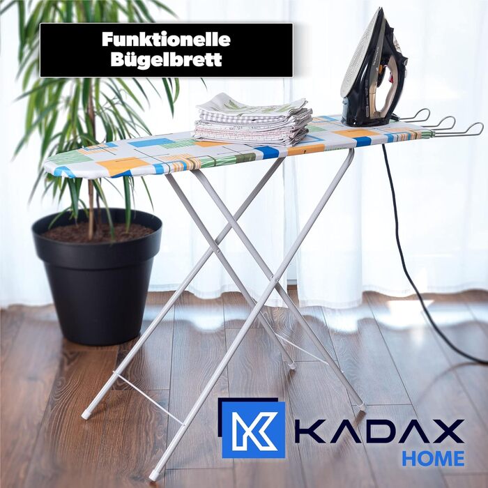Праскадошка KADAX компактна, складана, регульована по висоті, для парових прасок, 100,5x30 см, широка робоча поверхня, висувна підставка, металева, з малюнком метеликів
