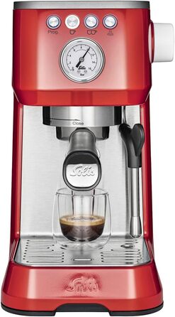 Еспресо-машина Solis Barista Perfetta Plus 1170, професійна ріжкова кавоварка з манометром, паровою та гарячоводною насадкою, температурним регулятором, 54 мм холдером, подвійним носиком, червона