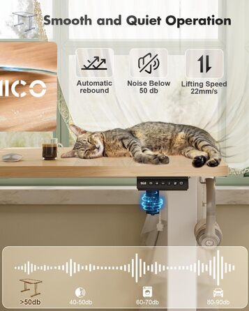 Електричний регульований стіл JUMMICO з USB-портом для зарядки, 120 x 60 см, Бежевий