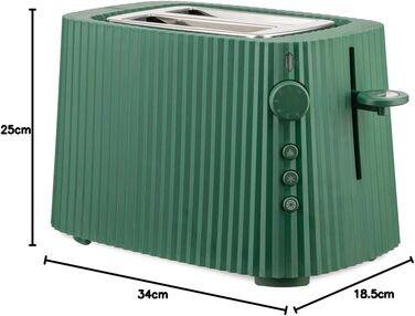 Тостер Alessi Plissé MDL08 W зелений - дизайн, 6 рівнів підсмажування, 850 Вт, термостійкий пластик, європейська вилка