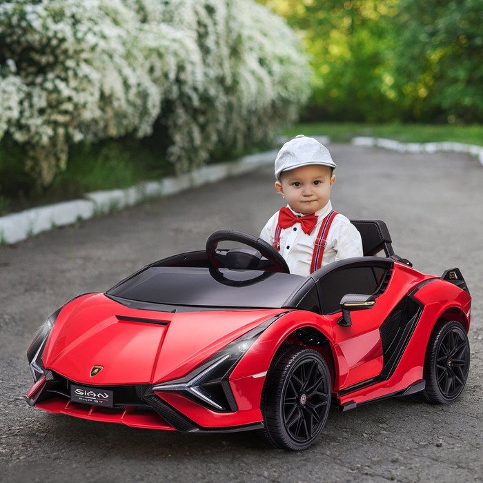 Дитячий електромобіль 12V, 2 режими руху, Lamborghini Sian SUV, іграшковий електромобіль з пультом дистанційного керування, музикою (MP3/USB), світлом, для дітей 3-5 років (37-60 місяців), металевий, червоний, розміри: 108 x 62 x 40 см