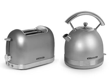 Набір для сніданку Schneider Retro Line срібний: тостер та чайник 1.7л, поворотна база 360°, захист від перегріву, 6 режимів підсмажування
